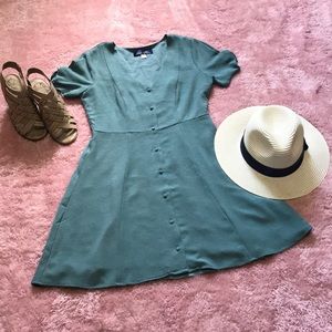 Dusty aqua button up fit n flare dress